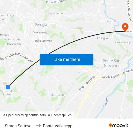 Settevalli Road to Valleceppi Bridge map