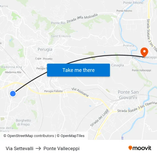 Settevalli Street to Valleceppi Bridge map