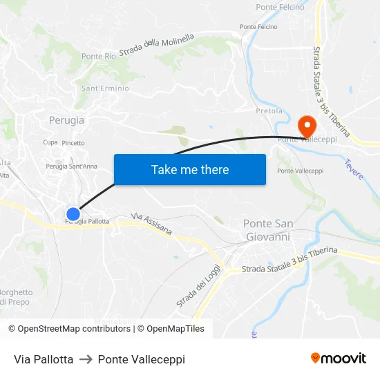 Pallotta Street to Valleceppi Bridge map