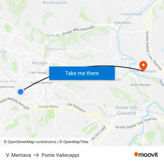 Via Mentana to Valleceppi Bridge map