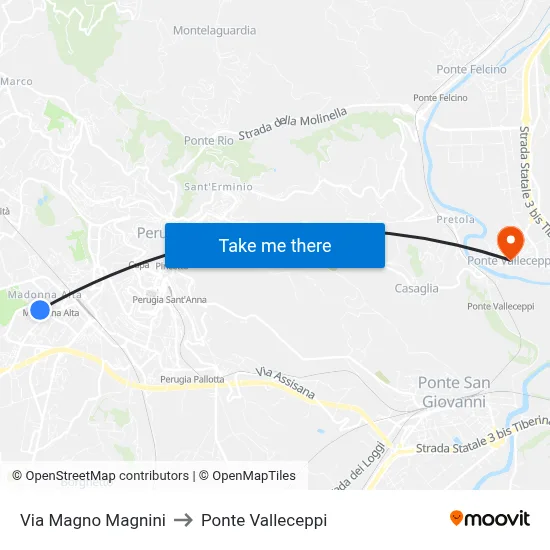 Magno Magnini Street to Valleceppi Bridge map