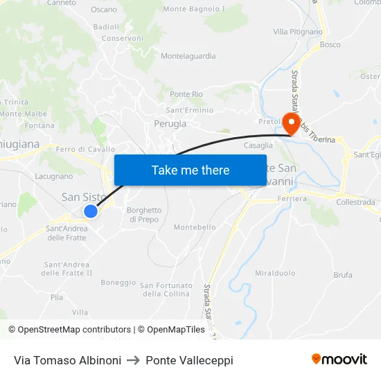 Tomaso Albinoni Street to Valleceppi Bridge map