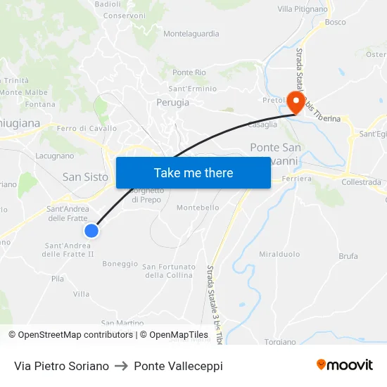 Via Pietro Soriano to Valleceppi Bridge map