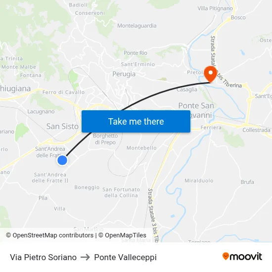 Via Pietro Soriano to Valleceppi Bridge map