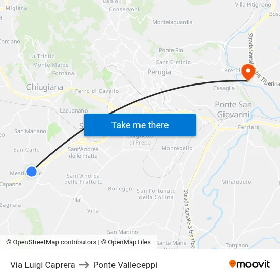 Via Luigi Caprera to Valleceppi Bridge map