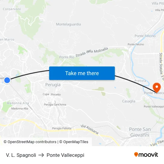 L. Spagnoli Street to Valleceppi Bridge map