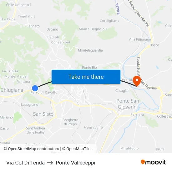 Col Di Tenda Street to Valleceppi Bridge map