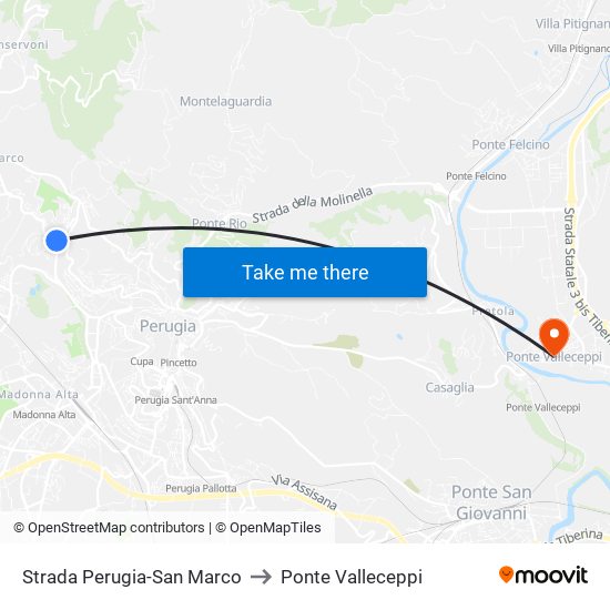 Strada Perugia-San Marco to Ponte Valleceppi map