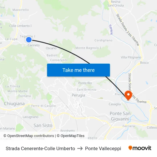 Cenerente-Colle Umberto Road to Valleceppi Bridge map