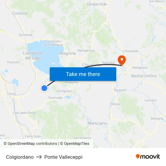 Colgiordano to Valleceppi Bridge map