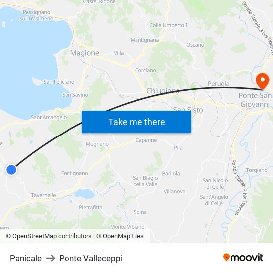 Panicale to Ponte Valleceppi map