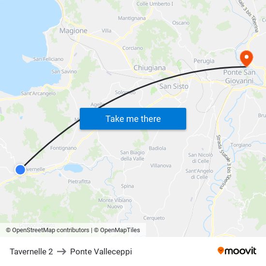 Tavernelle 2 to Ponte Valleceppi map