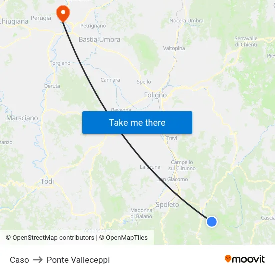 Caso to Valleceppi Bridge map