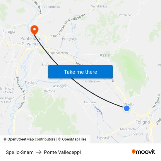 Spello-Snam to Valleceppi Bridge map