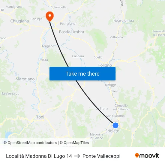 Madonna Di Lugo Locality 14 to Valleceppi Bridge map