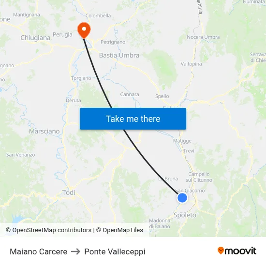 Maiano Prison to Valleceppi Bridge map