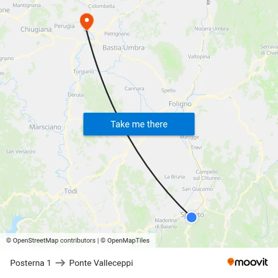 Posterna 1 to Ponte Valleceppi map