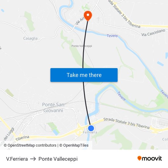 V.Ferriera to Ponte Valleceppi map