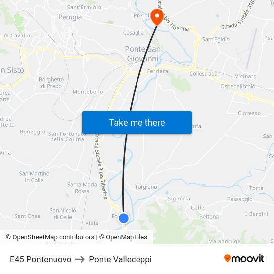 E45 Pontenuovo to Valleceppi Bridge map