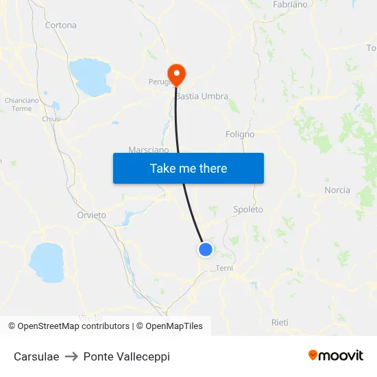 Carsulae to Valleceppi Bridge map