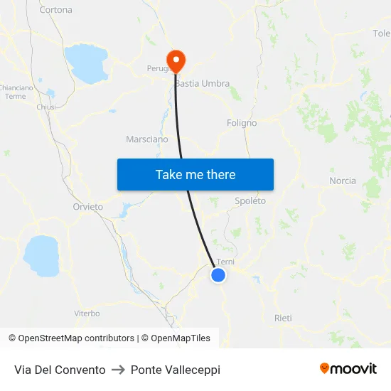 Convento Street to Valleceppi Bridge map