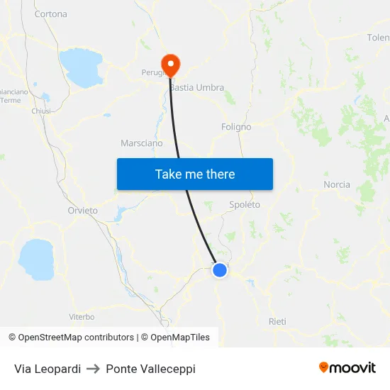 Leopardi Street to Valleceppi Bridge map