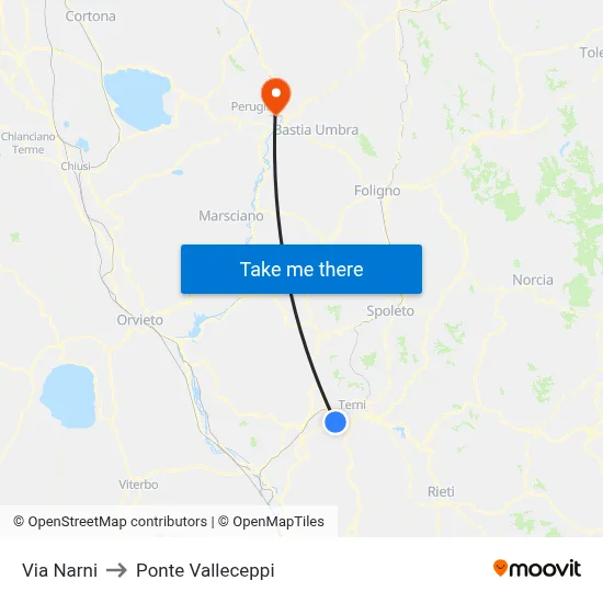 Narni Street to Valleceppi Bridge map