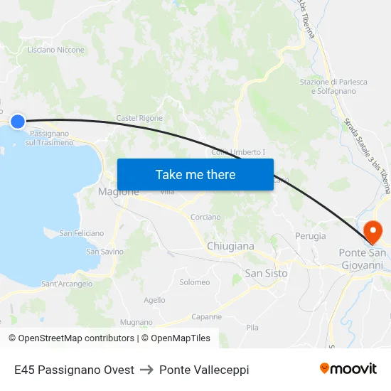 E45 Passignano West to Valleceppi Bridge map