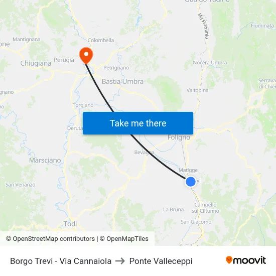 Borgo Trevi - Via Cannaiola to Valleceppi Bridge map