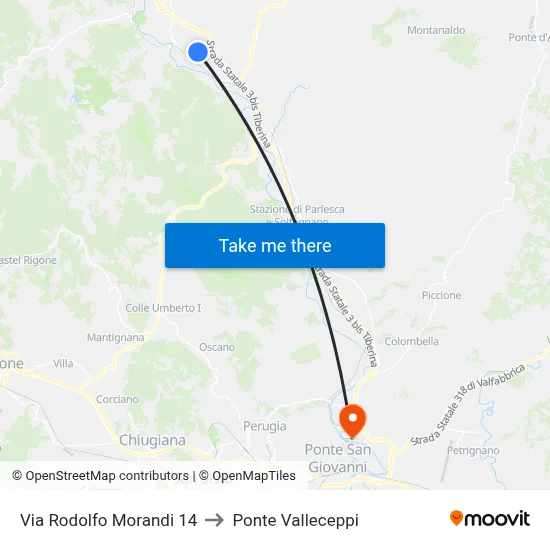 Via Rodolfo Morandi 14 to Valleceppi Bridge map