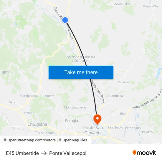 E45 Umbertide to Valleceppi Bridge map