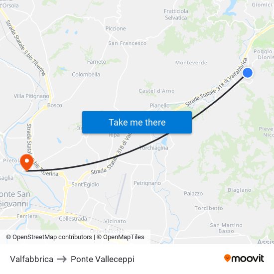 Valfabbrica to Ponte Valleceppi map