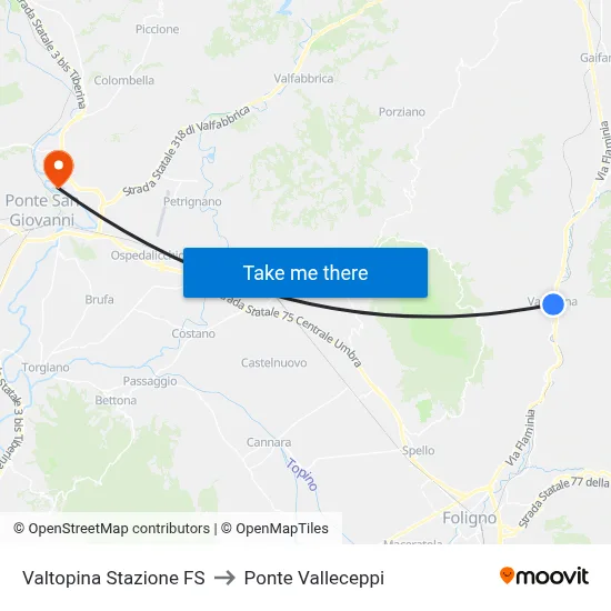 Valtopina Railway Station to Valleceppi Bridge map