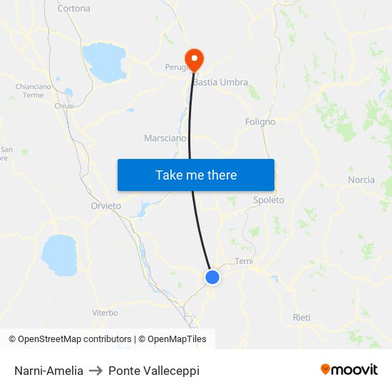 Narni-Amelia to Ponte Valleceppi map