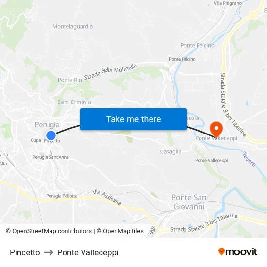 Pincetto to Valleceppi Bridge map