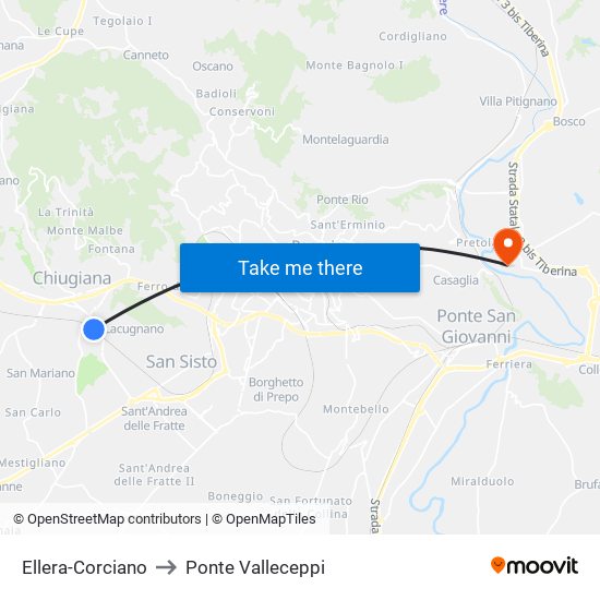 Ellera-Corciano to Ponte Valleceppi map