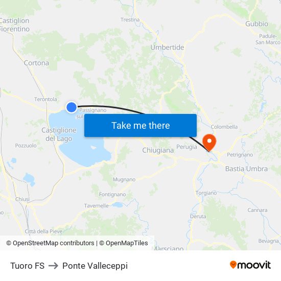 Tuoro FS to Ponte Valleceppi map