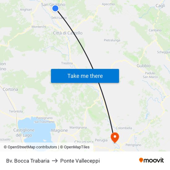 Bv. Bocca Trabaria to Ponte Valleceppi map