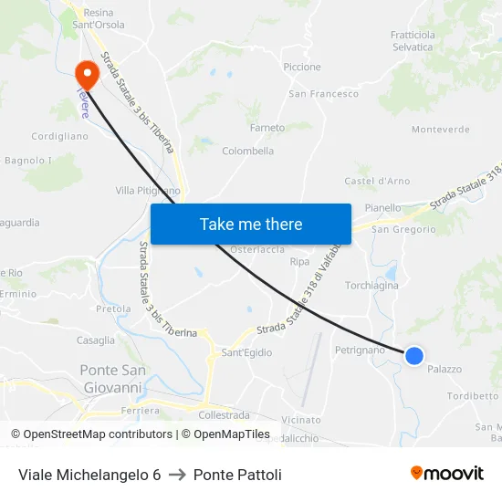 Viale Michelangelo 6 to Ponte Pattoli map