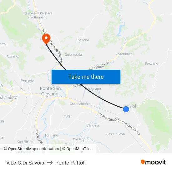 V.Le G.Di Savoia to Ponte Pattoli map