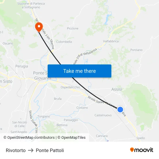 Rivotorto to Ponte Pattoli map