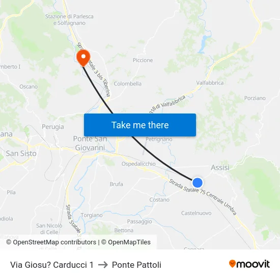 Via Giosu? Carducci 1 to Ponte Pattoli map