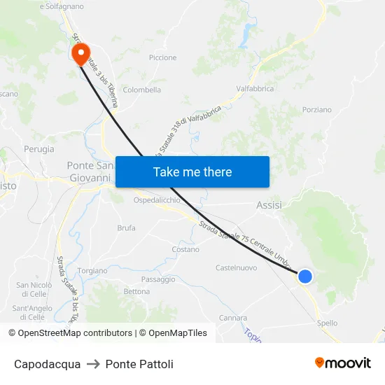 Capodacqua to Ponte Pattoli map