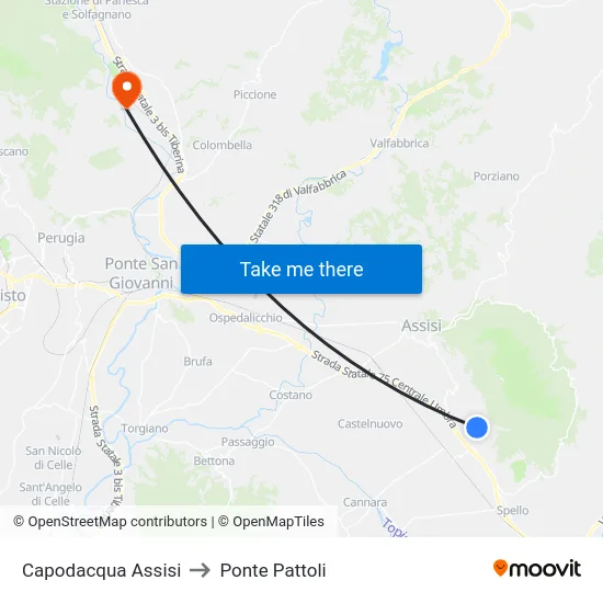 Capodacqua Assisi to Ponte Pattoli map