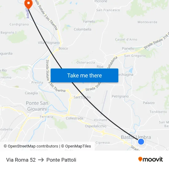 Via Roma 52 to Pattoli Bridge map