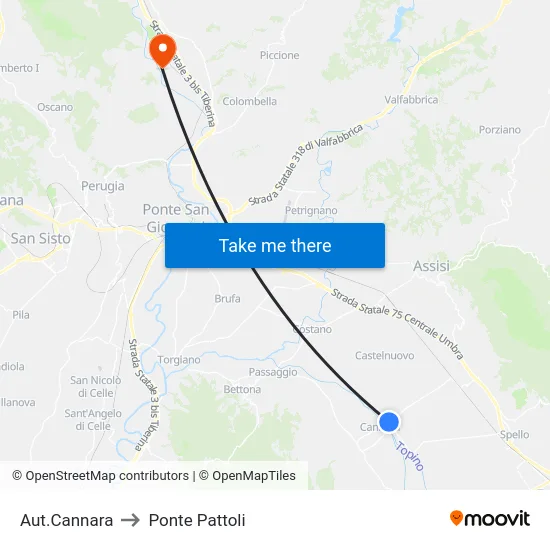 Aut.Cannara to Ponte Pattoli map