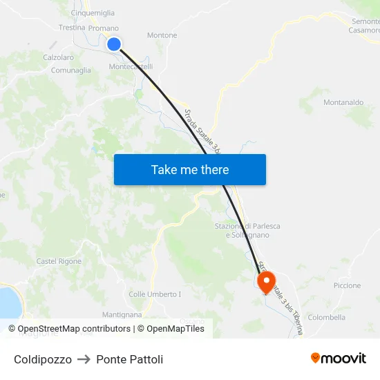 Coldipozzo to Ponte Pattoli map