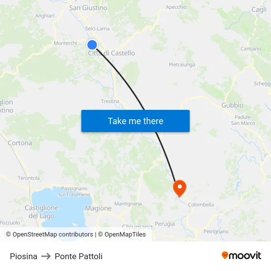 Piosina to Ponte Pattoli map