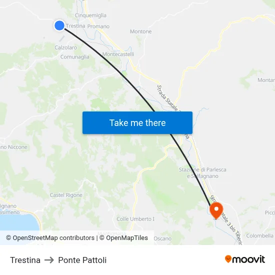 Trestina to Ponte Pattoli map