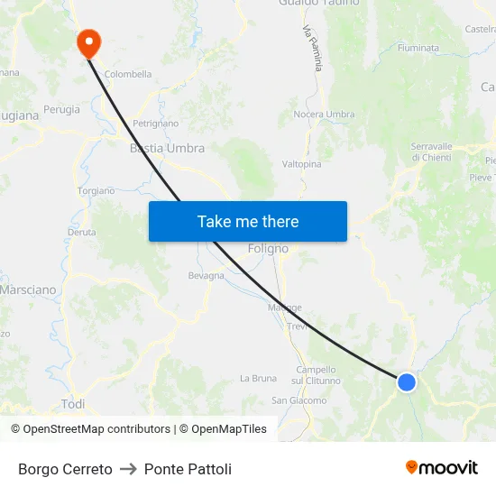Borgo Cerreto to Ponte Pattoli map
